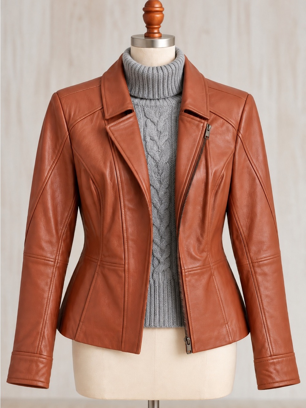 Denim & Co Real Lamb Leather Moto Jacket Blazer S NWOT Cognac Brown Tan A255539